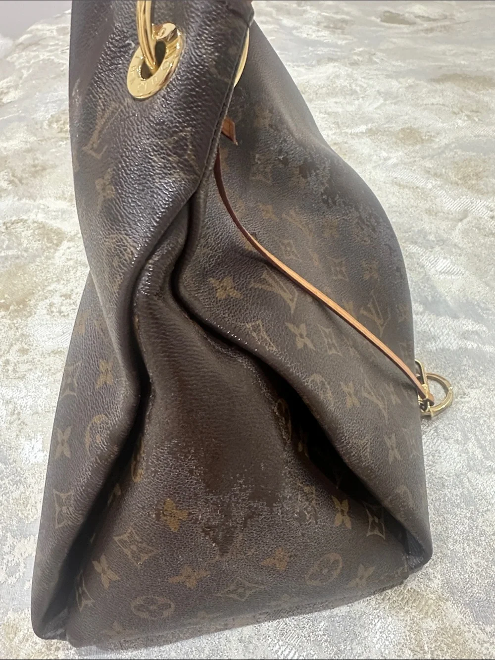 Louis Vuitton Brown Monogram Satchel with Tan Handle